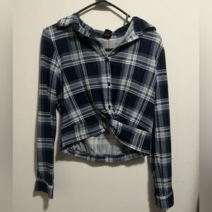 👑Plaid long sleeve belly shirt